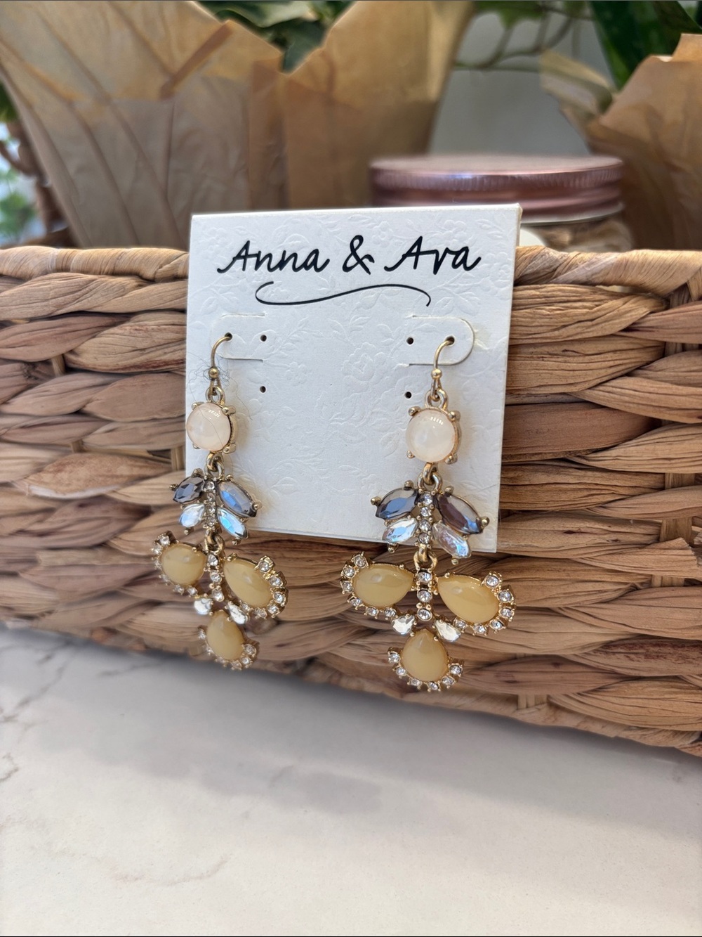 Anna & Ava Pale Yellow and Opal Drop Crystal Earrings